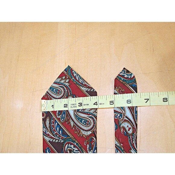 Monsieur Givenchy 100% Silk Necktie Red Blue Gold Paisley Classic Print Wide 58" - Picture 6 of 7